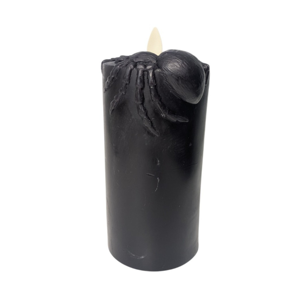 Luminara Black Spider Pillar Candle 3” x 6.5” New Damage As Halloween Flameless